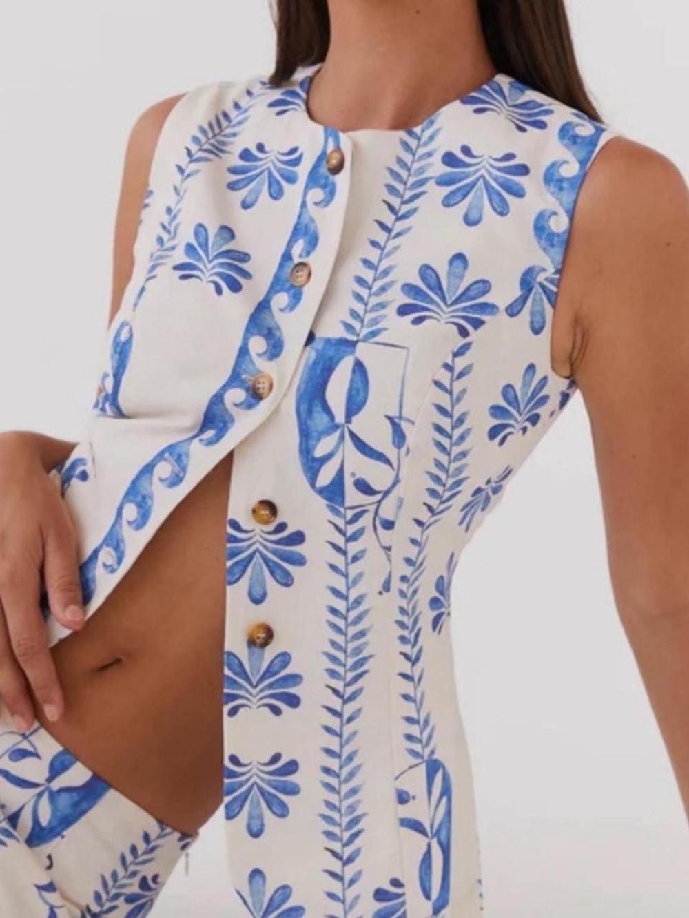 Peppermayo SET White Blue Floral Print Vest WITH Short Skirt - Picture 3 of 9